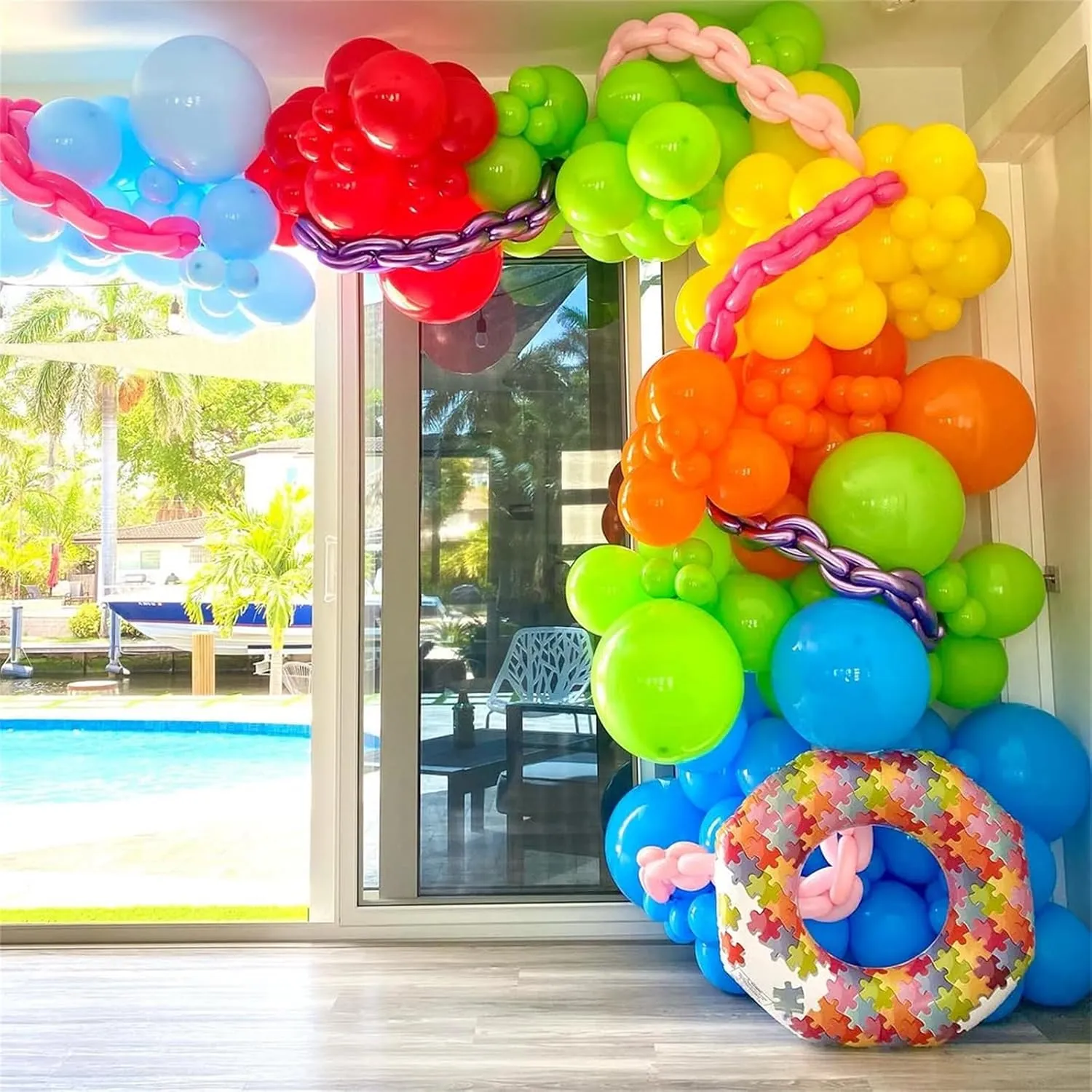 Neon Balloons Arch Garland Kit, 138PCS Rainbow Pool Party Balloon with Red Orange Green Blue Latex Balloons for Kids Luau Hawaii Summer Beach Baby Shower Graduation Birthday Party Decorations Supplies