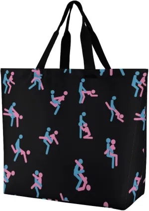 Niapessel Reusable Grocery Bags, Poses for Making Love Printed Reusable Shopping Bags Foldable with Handles Grocery Tote Bag Heavy Duty for Groceries