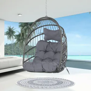 NICESOUL Egg Chair No Stand Outdoor Indoor, 350lbs Capacity Sturdy Patio Wicker Swing Hanging Chair, Hammock Egg Ceiling/Tree Chairs with Cushions for Bedroom Porch Deck Balcony, Gray Without Stand