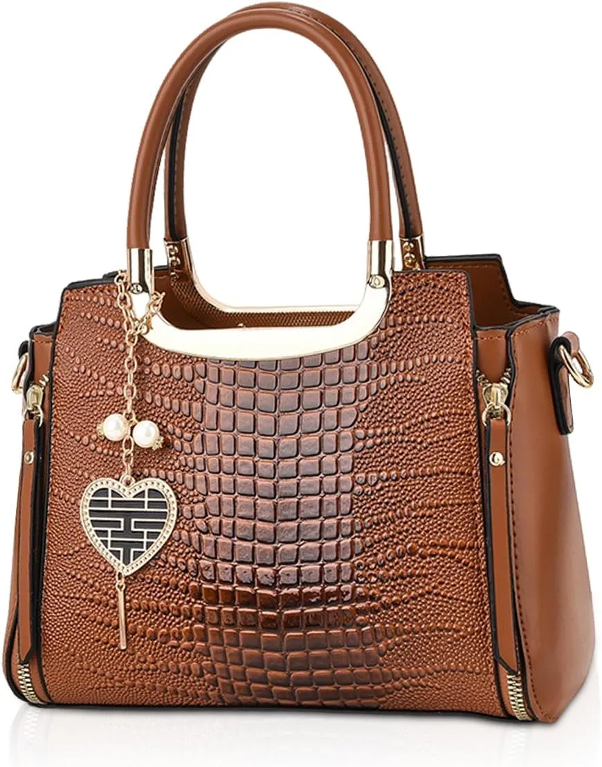 NICOLE & DORIS Ladies Satchel Handbag Women Top Handle Bags Crocodile Hand Bags with Pendant