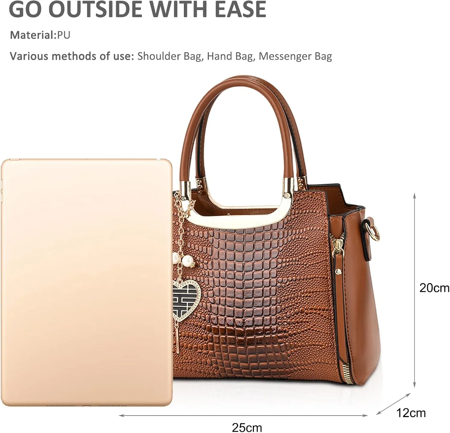 NICOLE & DORIS Ladies Satchel Handbag Women Top Handle Bags Crocodile Hand Bags with Pendant
