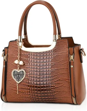 NICOLE & DORIS Ladies Satchel Handbag Women Top Handle Bags Crocodile Hand Bags with Pendant