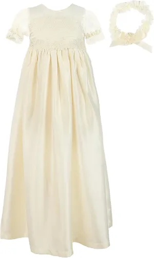 NIMBLE Baby Girls Baptism Christening Embroidered Gown with Headband for 0-12 Months