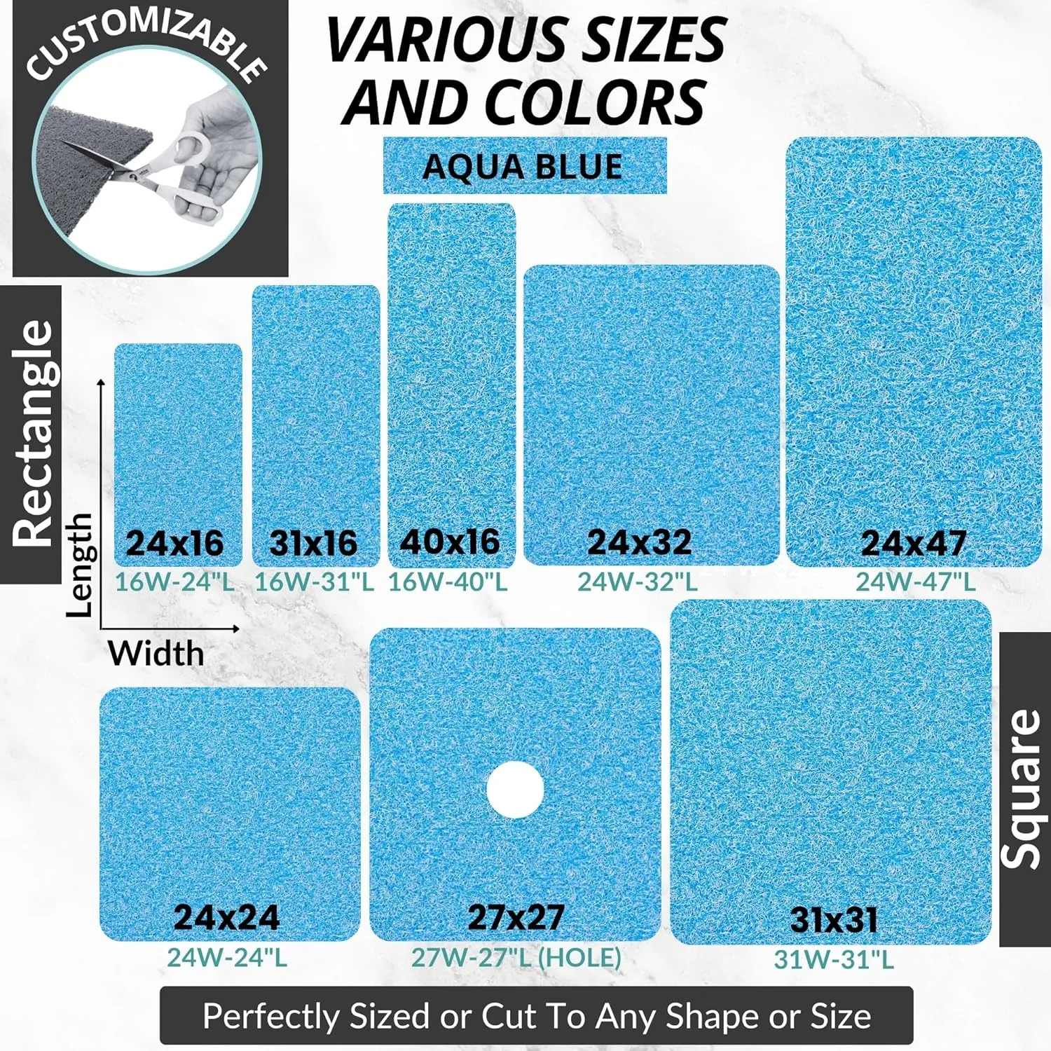 Non Slip Bathtub Mat Shower Mat for Tub - Loofah Bath Mats for Bathroom - 31x16 Bathtub Floor Mat - Textured Anti Slip Bath Mat Without Suction Cups - Secure Mat for Wet Areas (31x16 Aqua Blue)