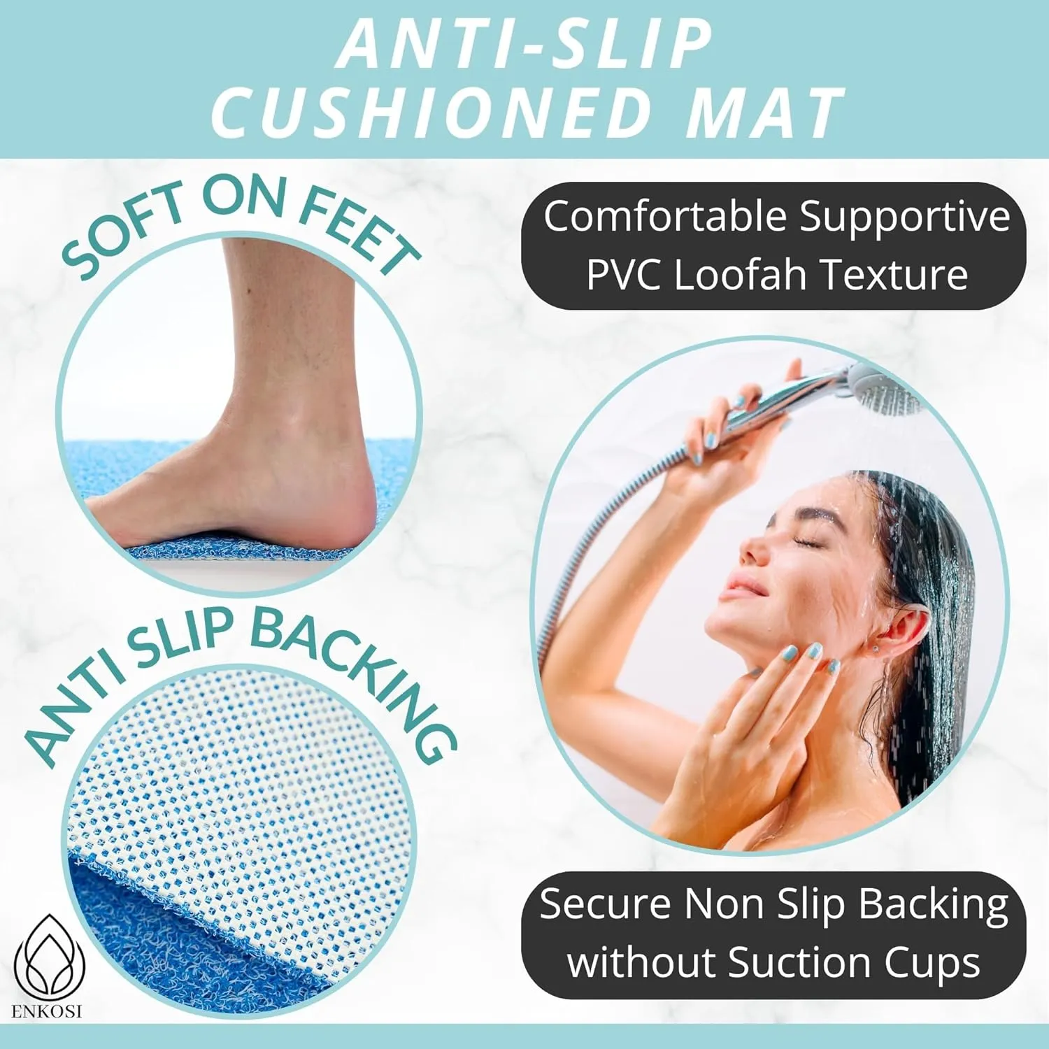 Non Slip Bathtub Mat Shower Mat for Tub - Loofah Bath Mats for Bathroom - 31x16 Bathtub Floor Mat - Textured Anti Slip Bath Mat Without Suction Cups - Secure Mat for Wet Areas (31x16 Aqua Blue)