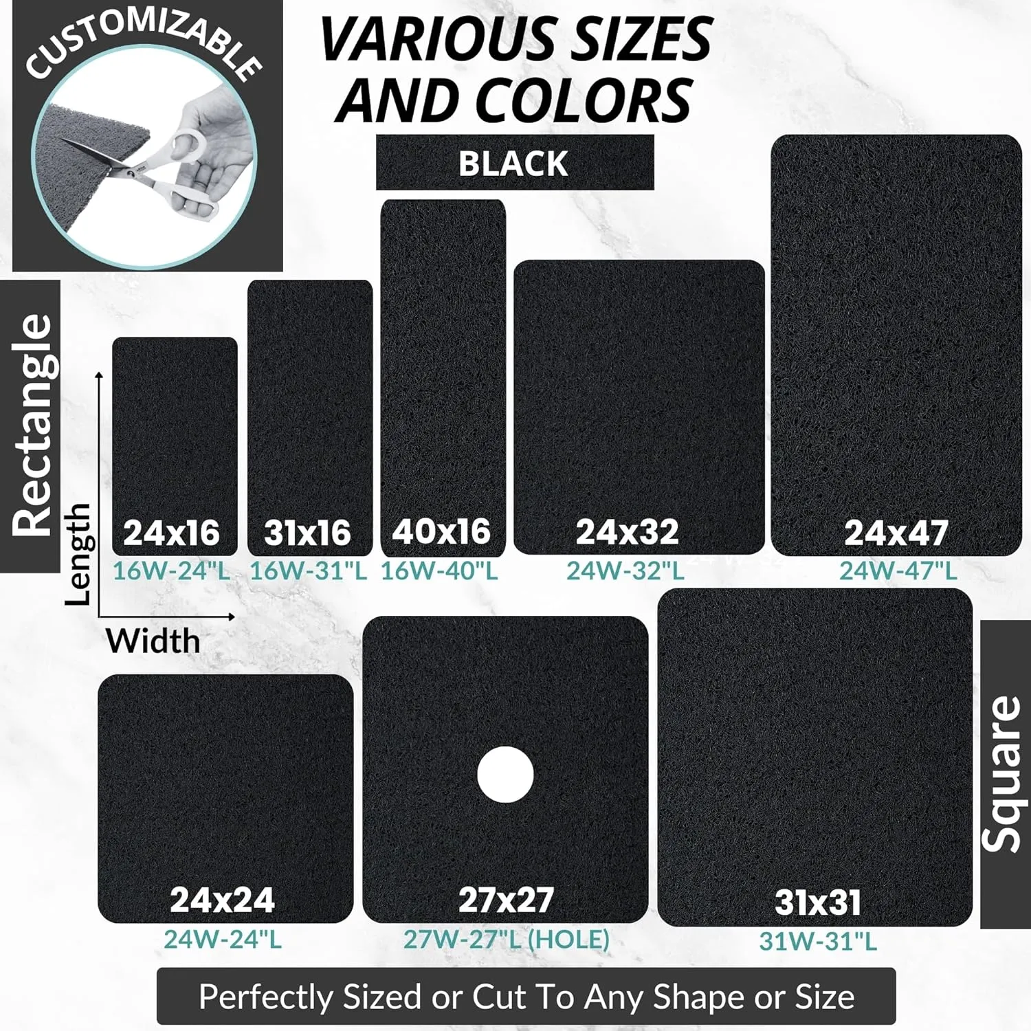 Non Slip Bathtub Mat Shower Mat for Tub - Loofah Bath Mats for Bathroom - 31x16 Bathtub Floor Mat - Textured Anti Slip Bath Mat Without Suction Cups - Secure Mat for Wet Areas (31x16 Black)