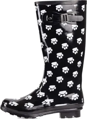 NORTY Women's Hurricane Rain Boots Knee High Calf Length - Glossy Matte Waterproof Rubber Tall Shoes