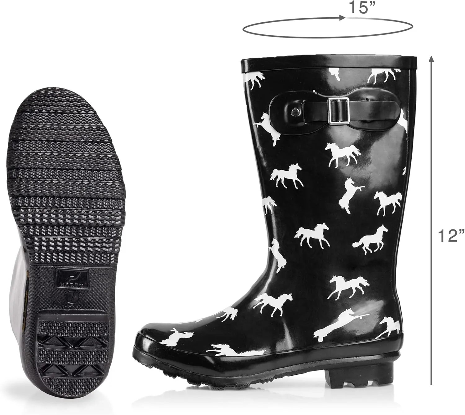 NORTY Women's Hurricane Rain Boots - Mid-Calf Length - Glossy Matte Waterproof Rubber Shoes