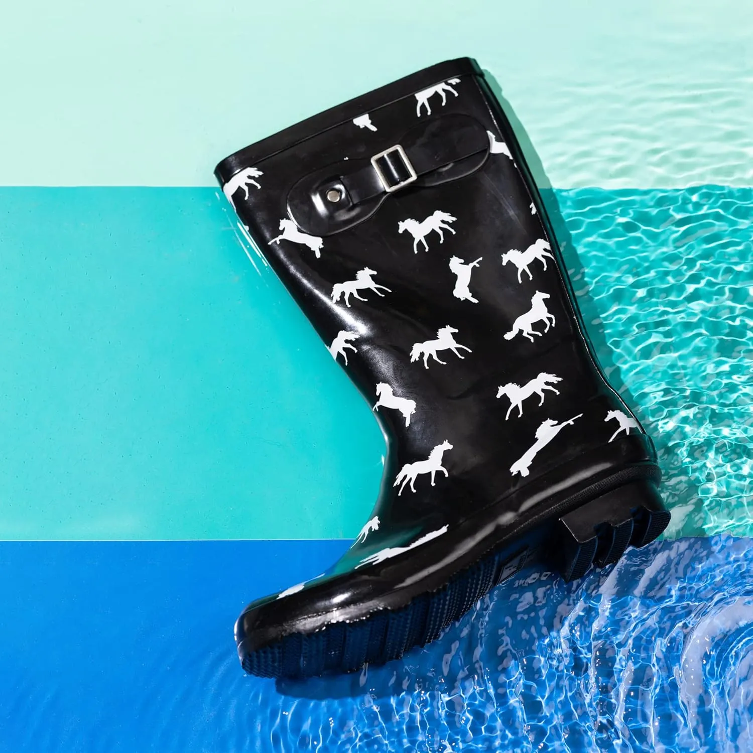 NORTY Women's Hurricane Rain Boots - Mid-Calf Length - Glossy Matte Waterproof Rubber Shoes