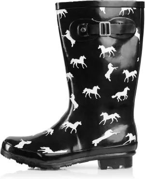 NORTY Women's Hurricane Rain Boots - Mid-Calf Length - Glossy Matte Waterproof Rubber Shoes