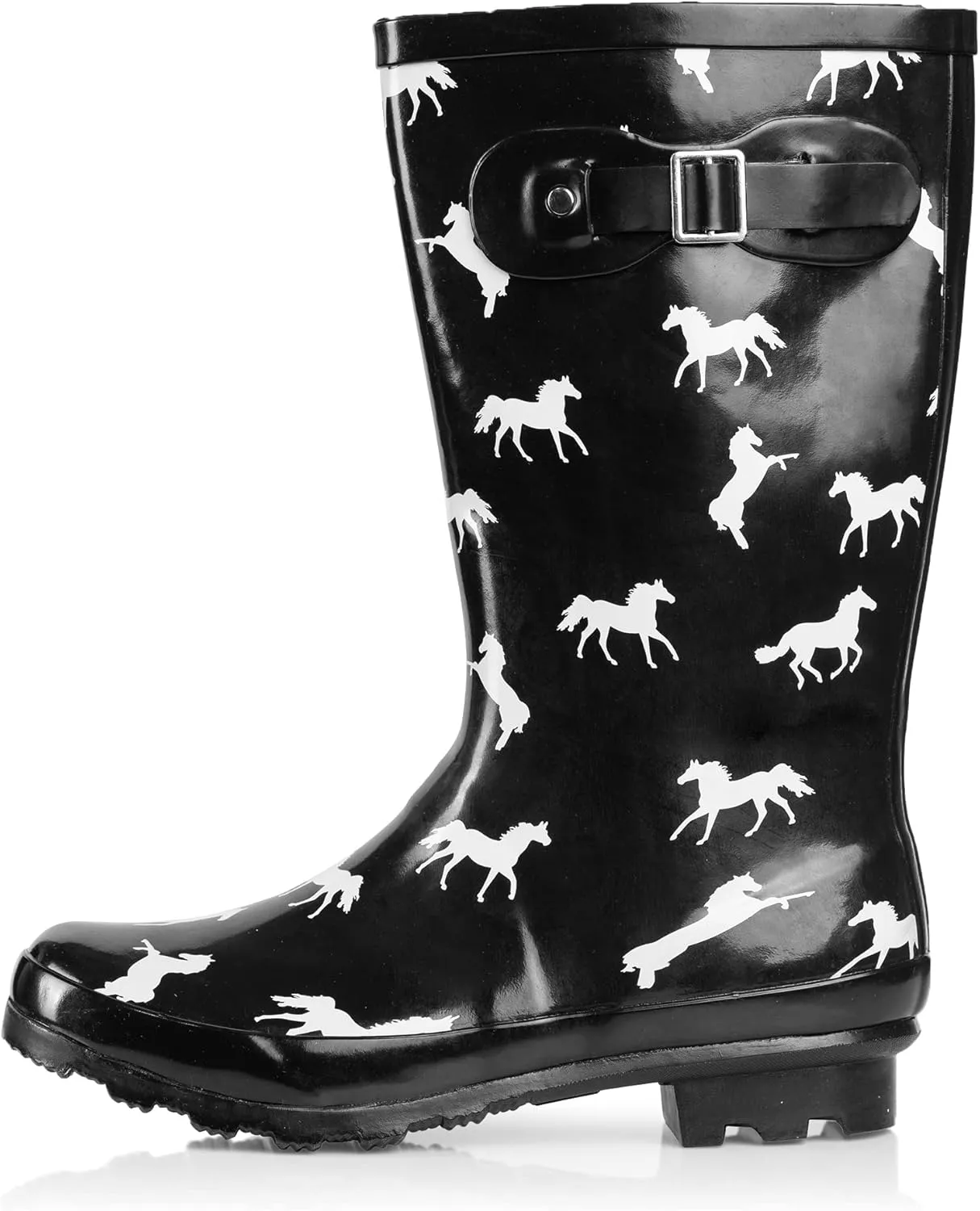 NORTY Women's Hurricane Rain Boots - Mid-Calf Length - Glossy Matte Waterproof Rubber Shoes