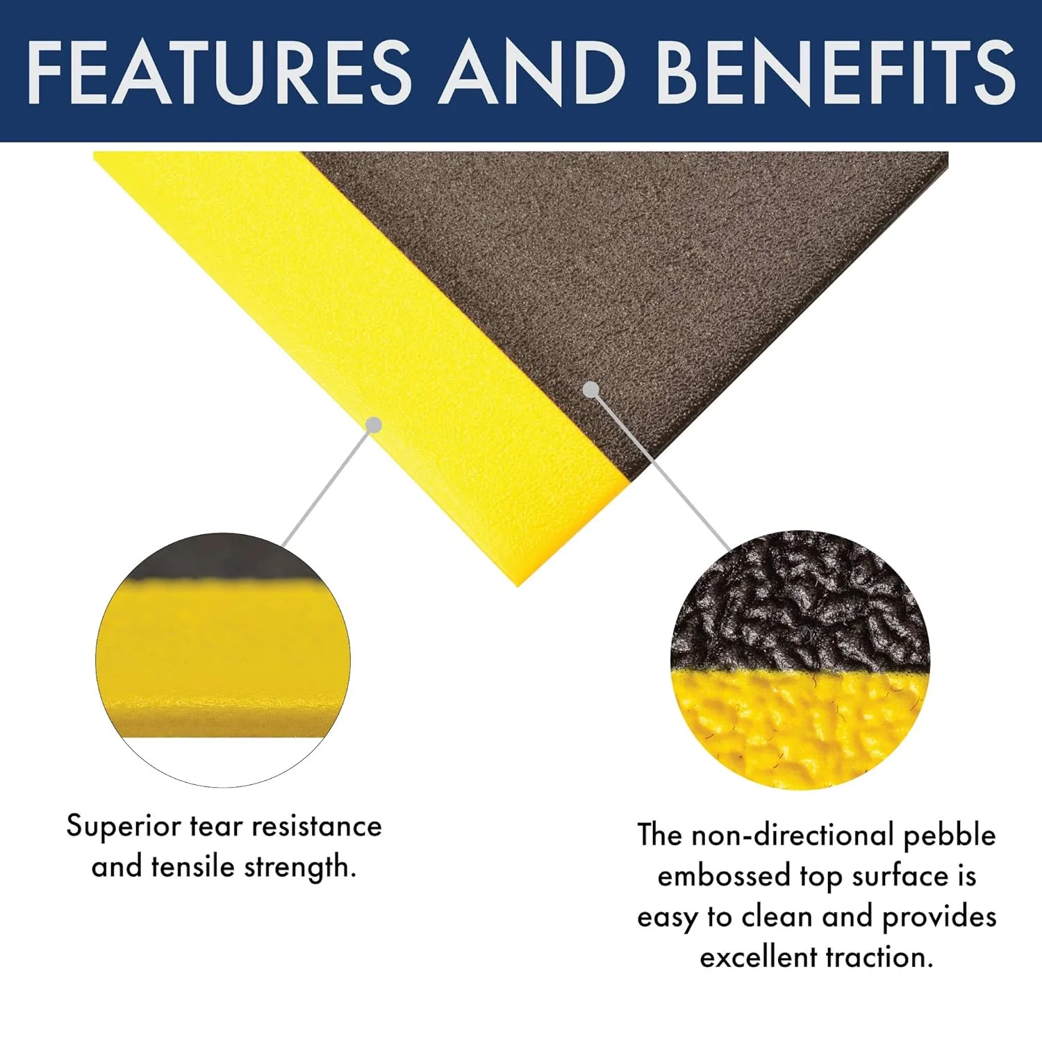 Notrax 415 Pebble Step Sof-Tred™ W/Dyna-Shield® Anti-Fatigue Safety Mat, for Home or Business 3' X 12' Black/Yellow