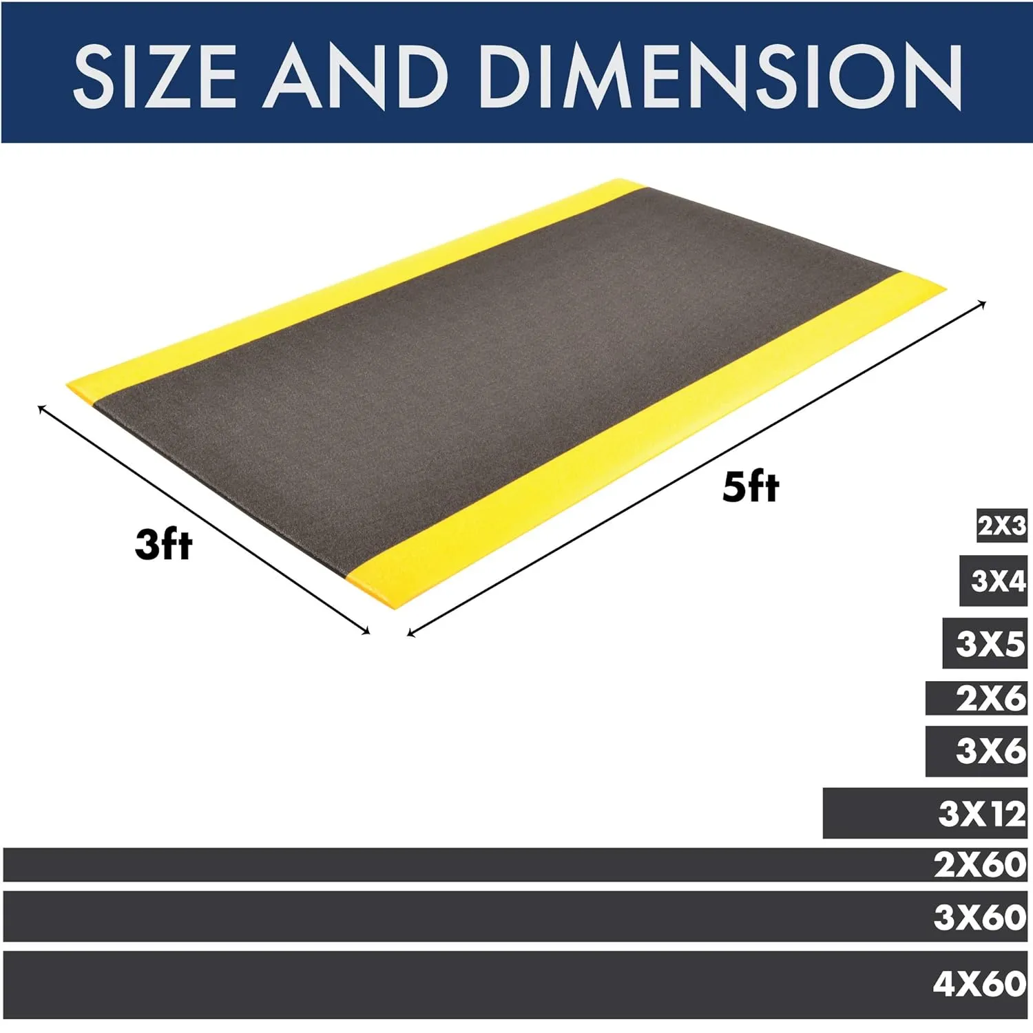 Notrax 415 Pebble Step Sof-Tred™ W/Dyna-Shield® Anti-Fatigue Safety Mat, for Home or Business 3' X 12' Black/Yellow