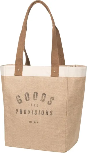 Now Designs Burlap Market Tote, Goods and Provisions 17" tall x 13.5" wide x 8.8" deep
