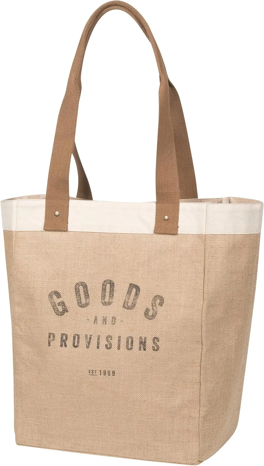 Now Designs Burlap Market Tote, Goods and Provisions 17" tall x 13.5" wide x 8.8" deep