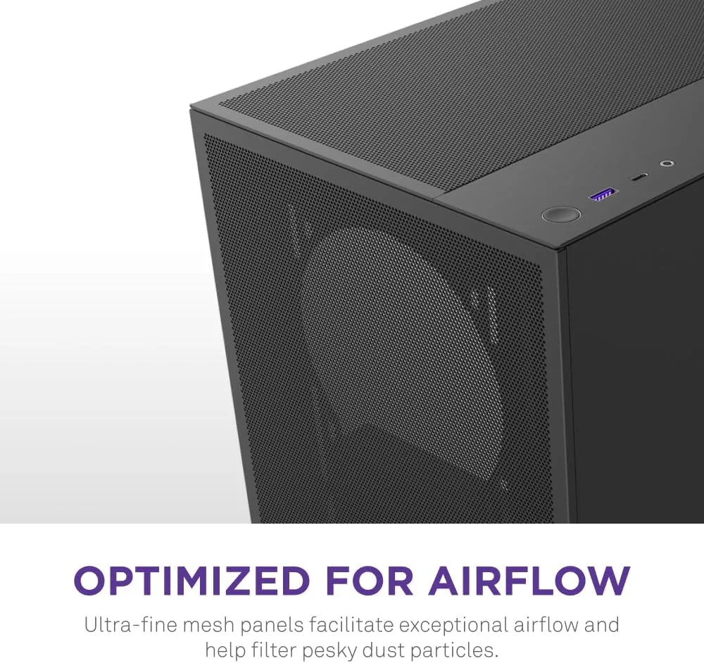 NZXT H5 Flow 2024 - Compact ATX Mid-Tower PC Gaming Case - High Airflow - 2 x 120mm Fans Included - 360mm Front & 240mm Top Radiator Support - Cable Management System - Tempered Glass - Black