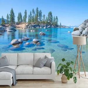 Ocean Scenery Large Peel and Stick Wallpaper, Alpine Rocks Wall Mural Removable Poster Wall Sticker for Bedroom Living Room Office,TV Background -Self-Adhesive-169.3" W x 118.2" H
