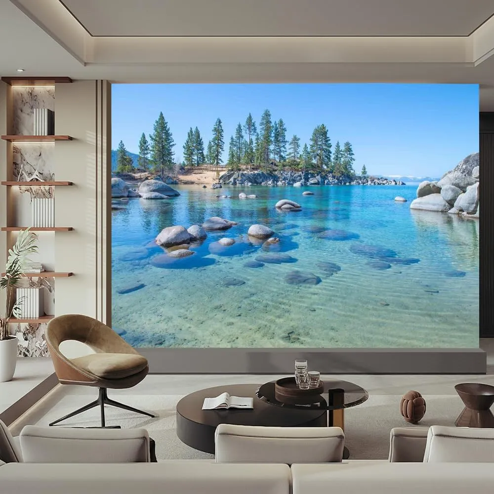 Ocean Scenery Large Peel and Stick Wallpaper, Alpine Rocks Wall Mural Removable Poster Wall Sticker for Bedroom Living Room Office,TV Background -Self-Adhesive-169.3" W x 118.2" H