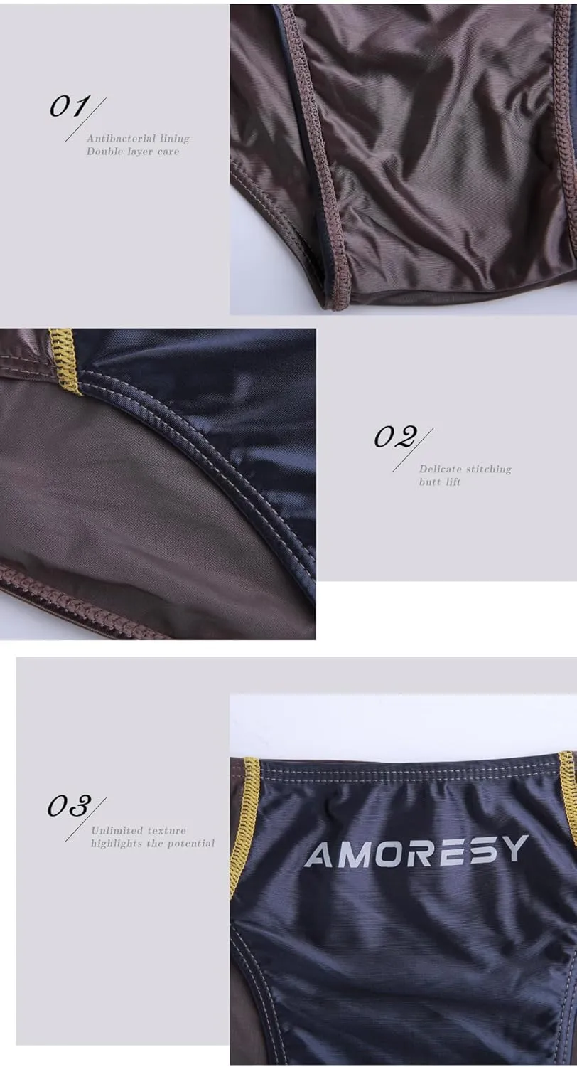 Oceanus series sexy low waist luster breathable sports ice silk color matching briefs（513）