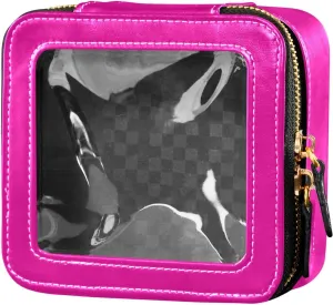 ODAWA Clear Makeup Bag Magenta Rose Makeup Case Bag with Zippers and Clear Windows Car Makeup Organizer