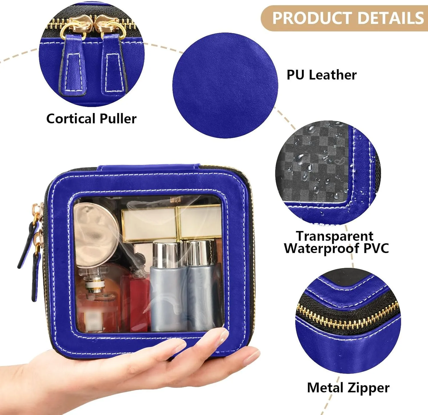 ODAWA Navy Blue Clear Toiletry Bag Makeup Case Bag with Zippers and Clear Windows Travel Essentials for Women Girls