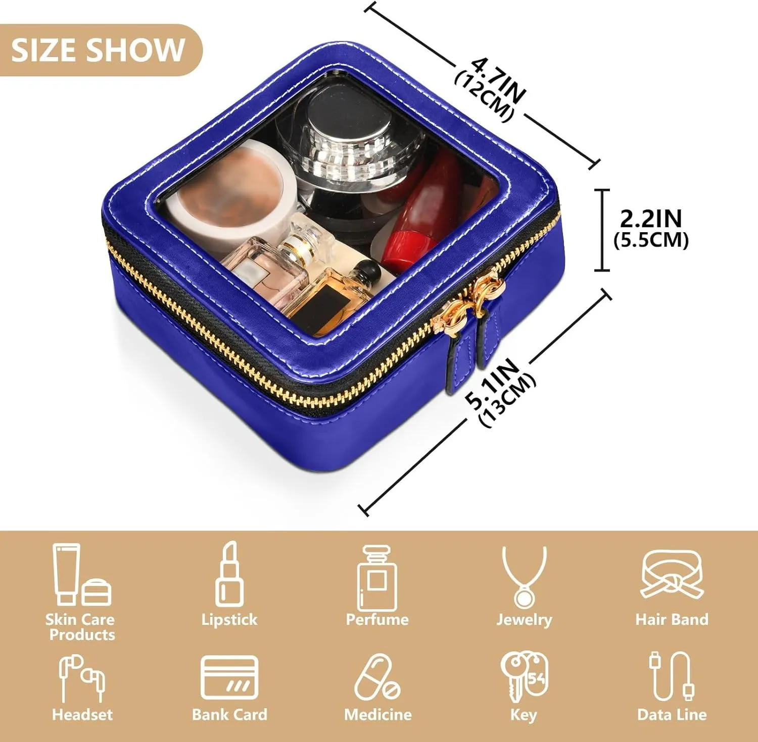 ODAWA Navy Blue Clear Toiletry Bag Makeup Case Bag with Zippers and Clear Windows Travel Essentials for Women Girls