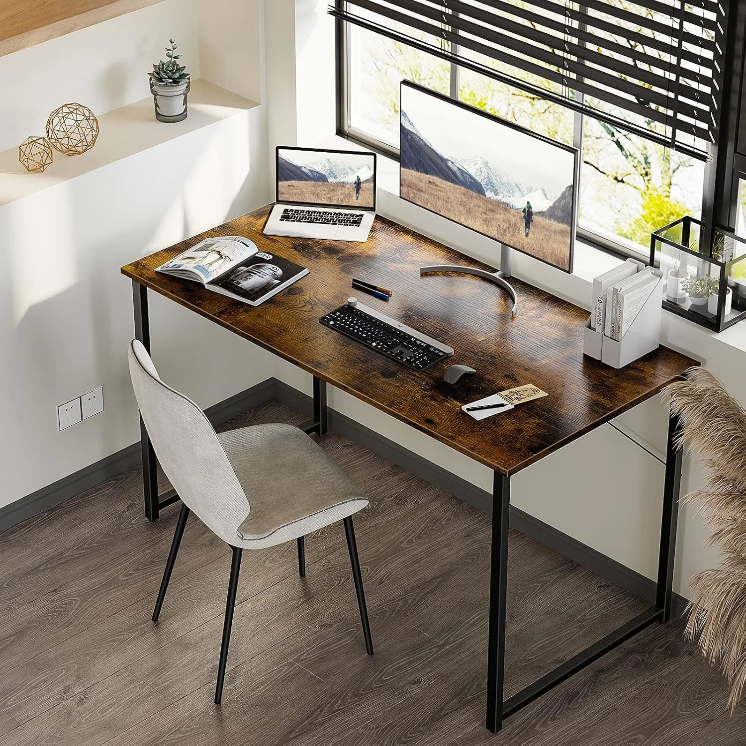 ODK 48 Inches Computer Desk for Home Office, Office Table for Small Spaces, Writing Desk with Headphone Hooks, Vintage