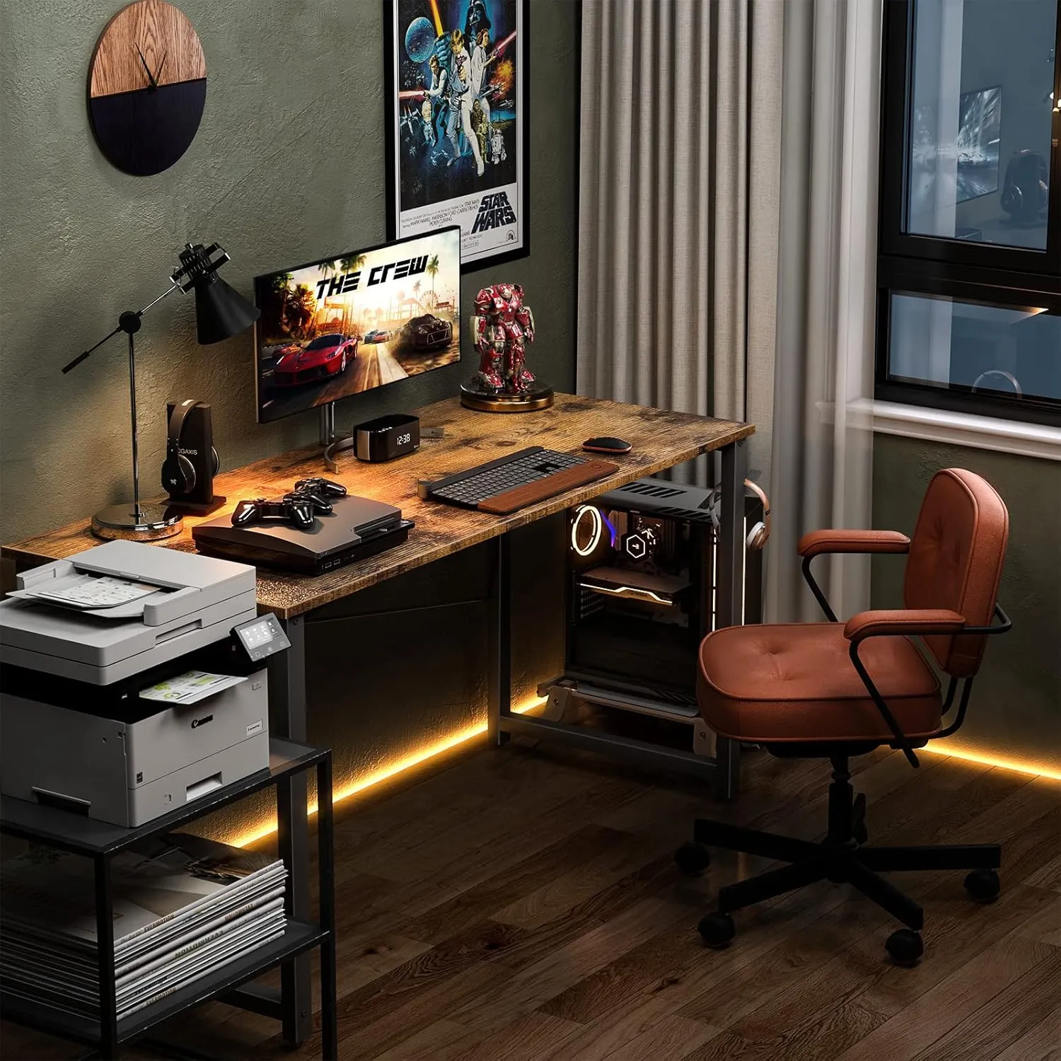 ODK 48 Inches Computer Desk for Home Office, Office Table for Small Spaces, Writing Desk with Headphone Hooks, Vintage