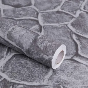 Okydoky Grey Stone Peel and Stick Wallpaper, 17.7" x 394", Removable Film Textured Wallpaper Self-Adhesive, Home Decor for Room Kitchen Wall Cabinet Vinyl Roll NO.101-1