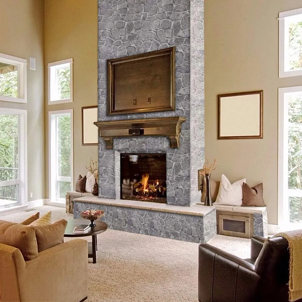 Okydoky Grey Stone Peel and Stick Wallpaper, 17.7" x 394", Removable Film Textured Wallpaper Self-Adhesive, Home Decor for Room Kitchen Wall Cabinet Vinyl Roll NO.101-1