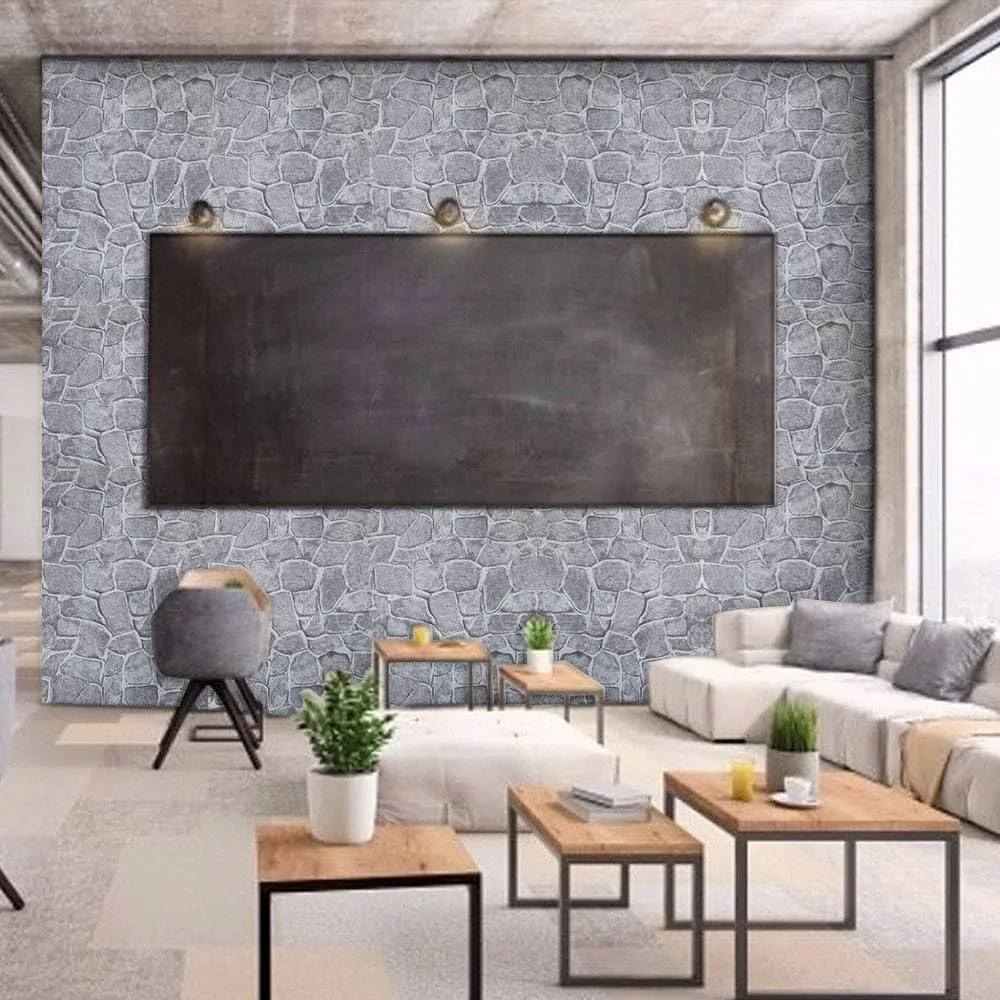 Okydoky Grey Stone Peel and Stick Wallpaper, 17.7" x 394", Removable Film Textured Wallpaper Self-Adhesive, Home Decor for Room Kitchen Wall Cabinet Vinyl Roll NO.101-1