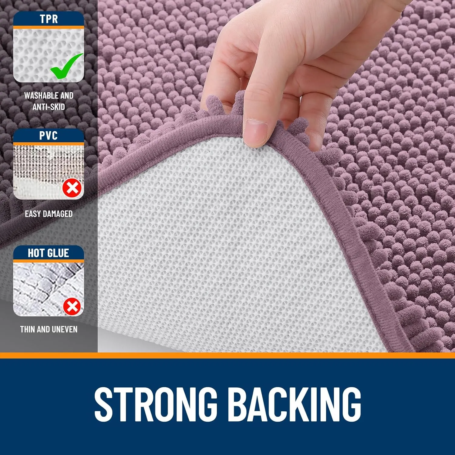 OLANLY Toilet Rugs U-Shaped 24x20, Extra Soft Absorbent Chenille Contour Bathroom Rugs for Toilet, Dry Quickly, Machine Washable, Non-Slip Bath Mat, Deep Plum