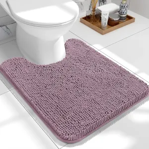 OLANLY Toilet Rugs U-Shaped 24x20, Extra Soft Absorbent Chenille Contour Bathroom Rugs for Toilet, Dry Quickly, Machine Washable, Non-Slip Bath Mat, Deep Plum