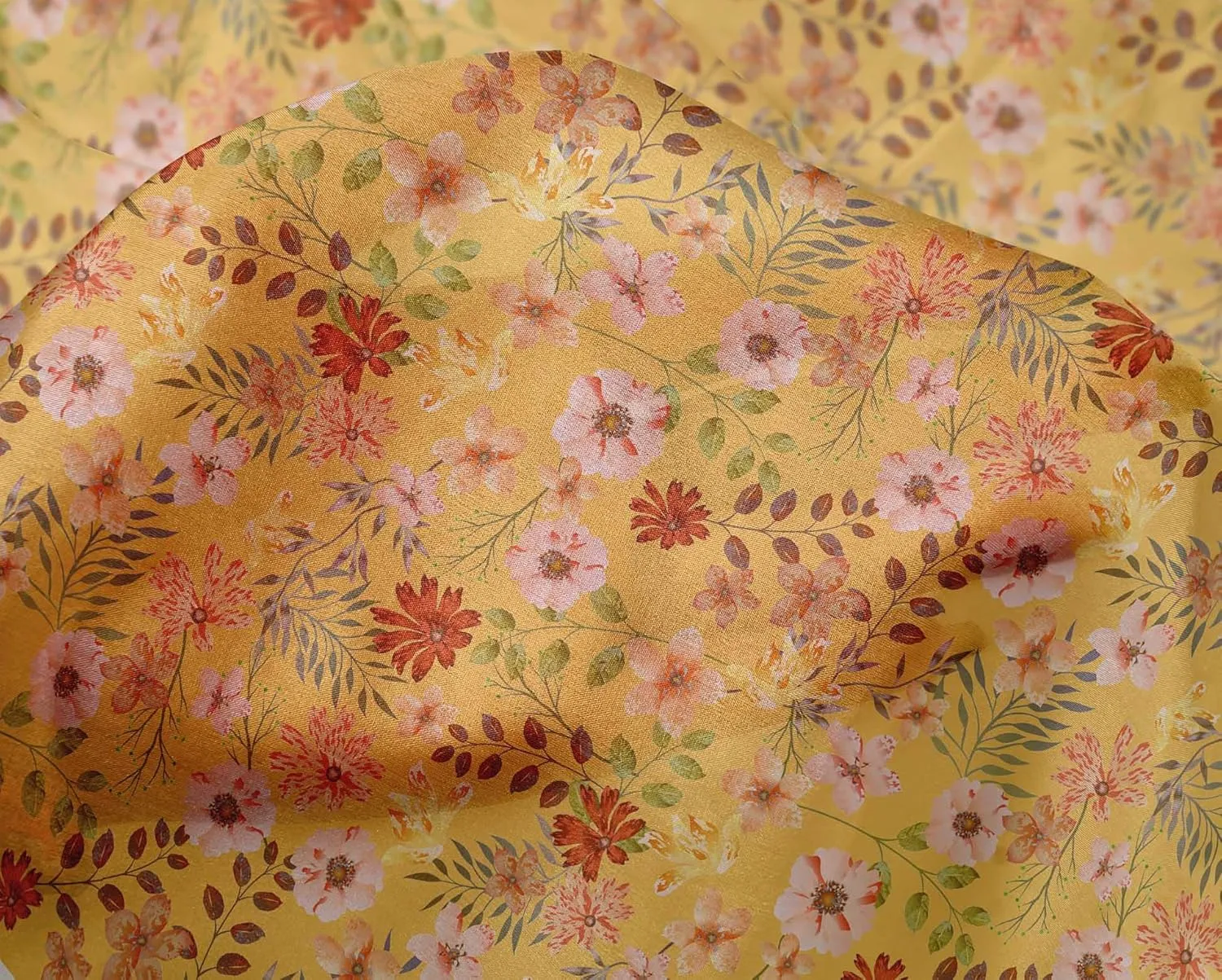 oneOone Silk Tabby Yellow Fabric Leaves & Flower Craft Projects Decor Fabric Printed by The Yard 42 Inch Wide-TXU