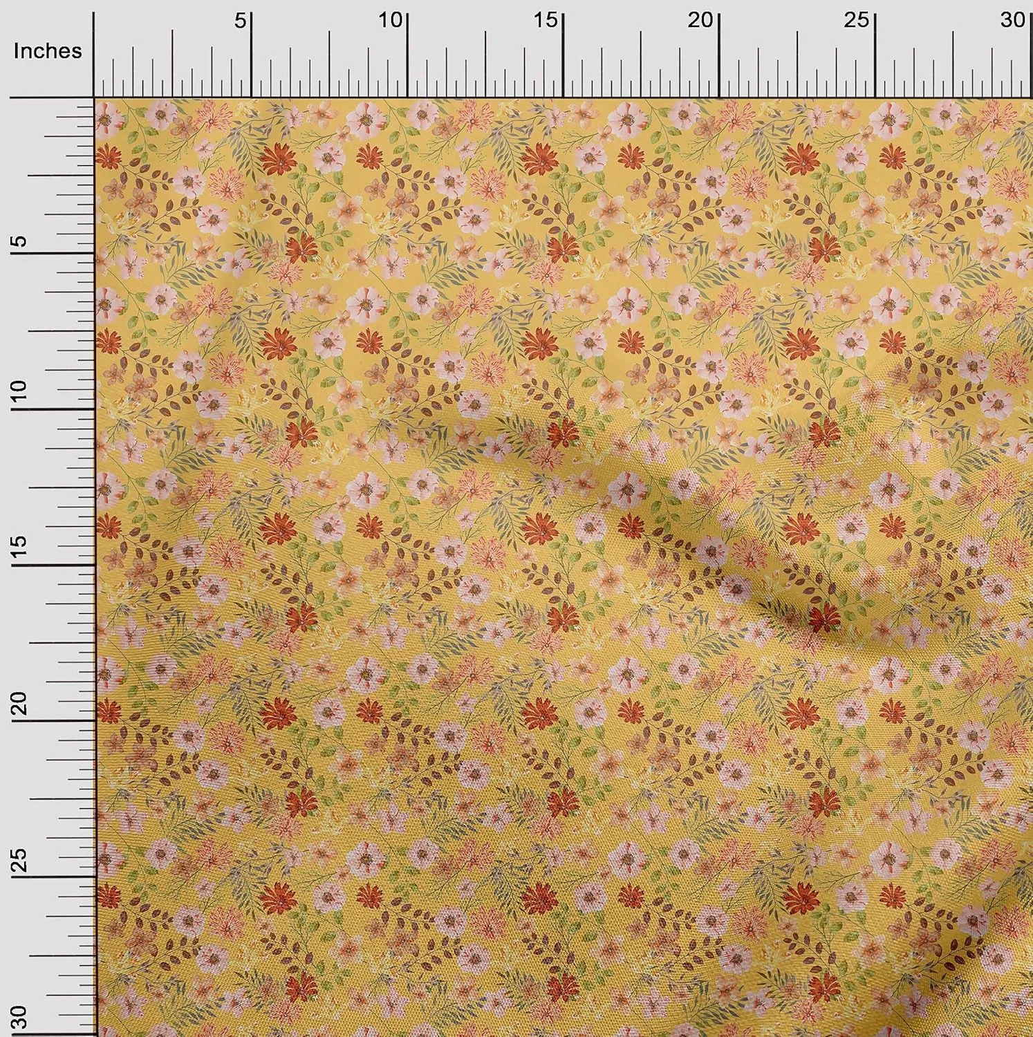 oneOone Silk Tabby Yellow Fabric Leaves & Flower Craft Projects Decor Fabric Printed by The Yard 42 Inch Wide-TXU