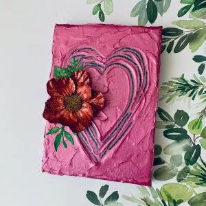OOAK 5"x7" Paper Flower Heart Mixed Media Canvas Painting | Nursery Decor, Birthday Gift
