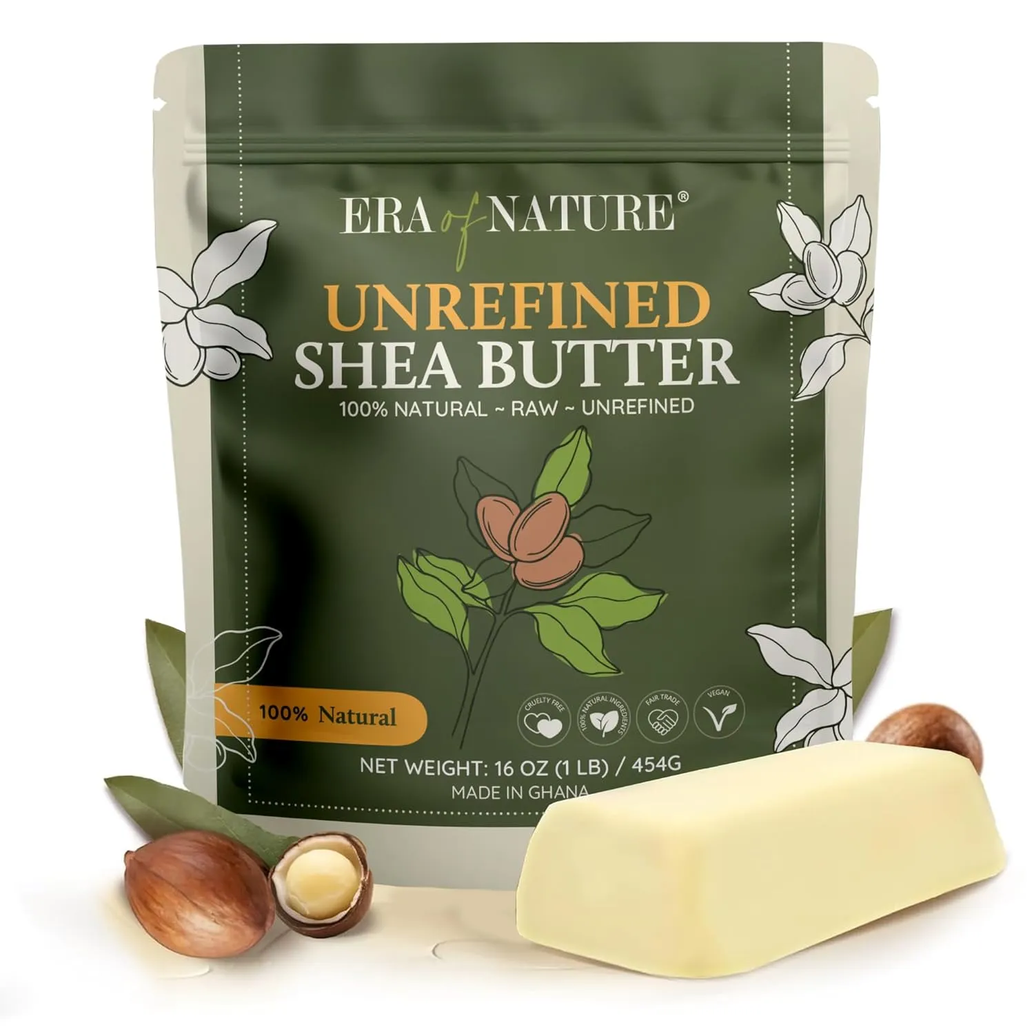 Organic Unrefined Raw African Ivory White Shea Butter 16oz - Moisturizing Raw Shea Butter Bar for Skin & Hair, DIY Lip Balm Base, Cream, Soap & Lotion Making Supplies Kit, Skincare