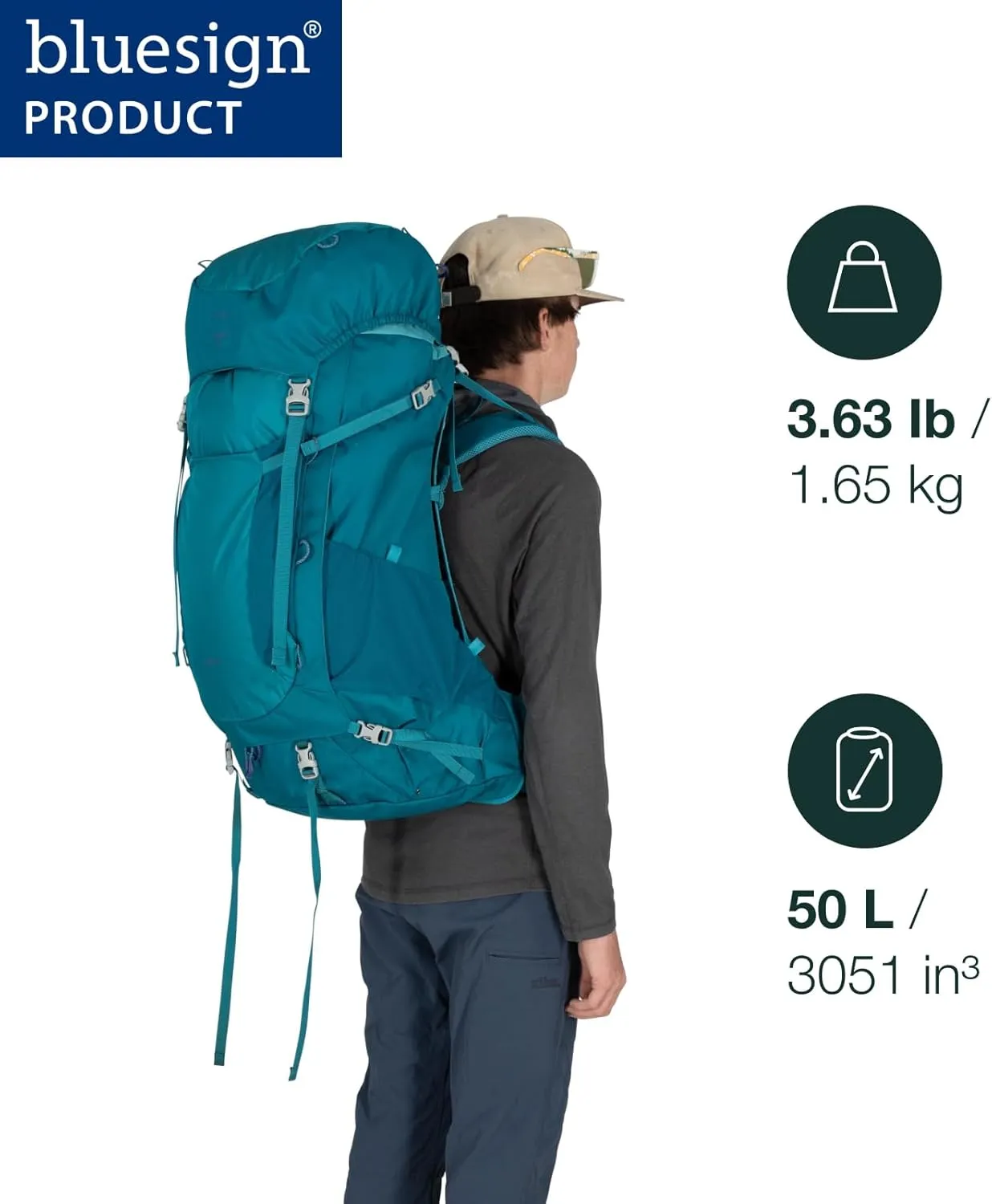 Osprey Ace 50L Kids' Backpacking Backpack, Green Canopy