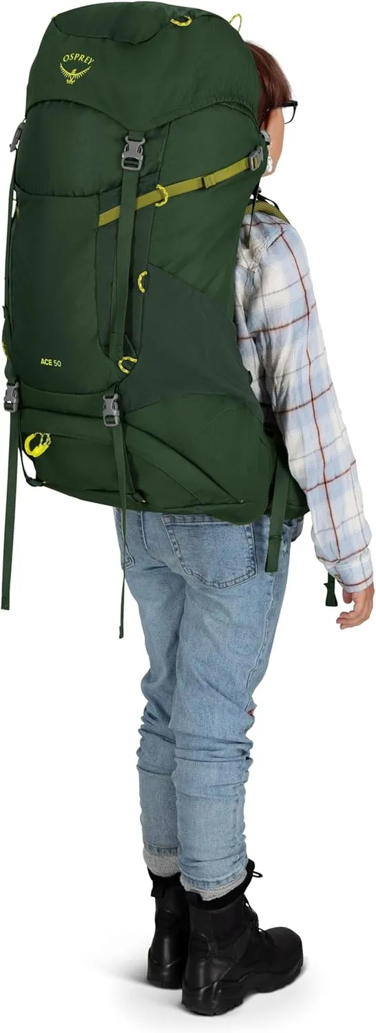 Osprey Ace 50L Kids' Backpacking Backpack, Green Canopy