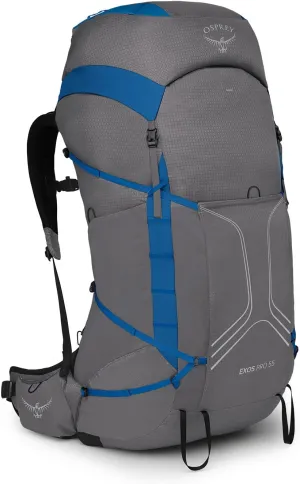 Osprey Exos Pro 55L Men's Backpacking Backpack, Dale Grey/Agam Blue, L/XL