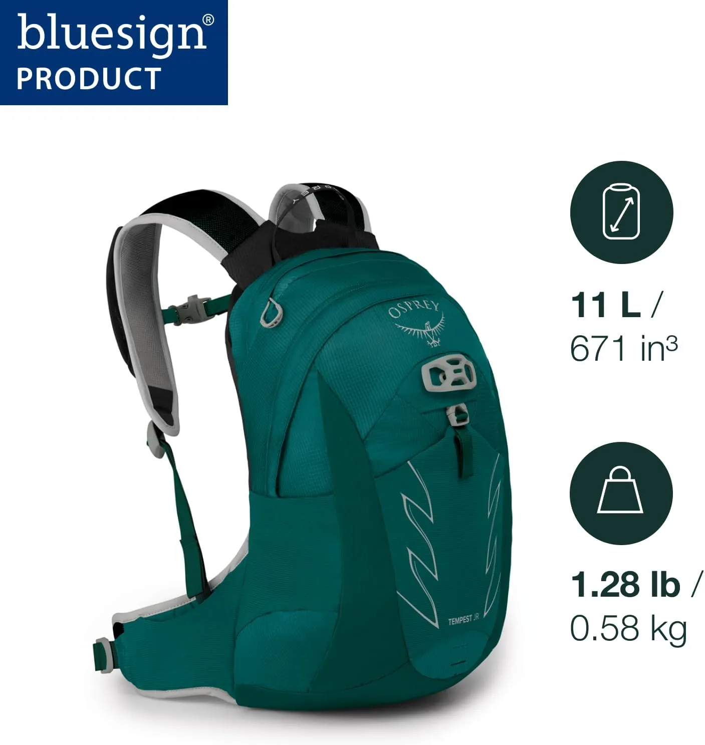 Osprey Tempest Jr Girl's Hiking Backpack, Jasper Green