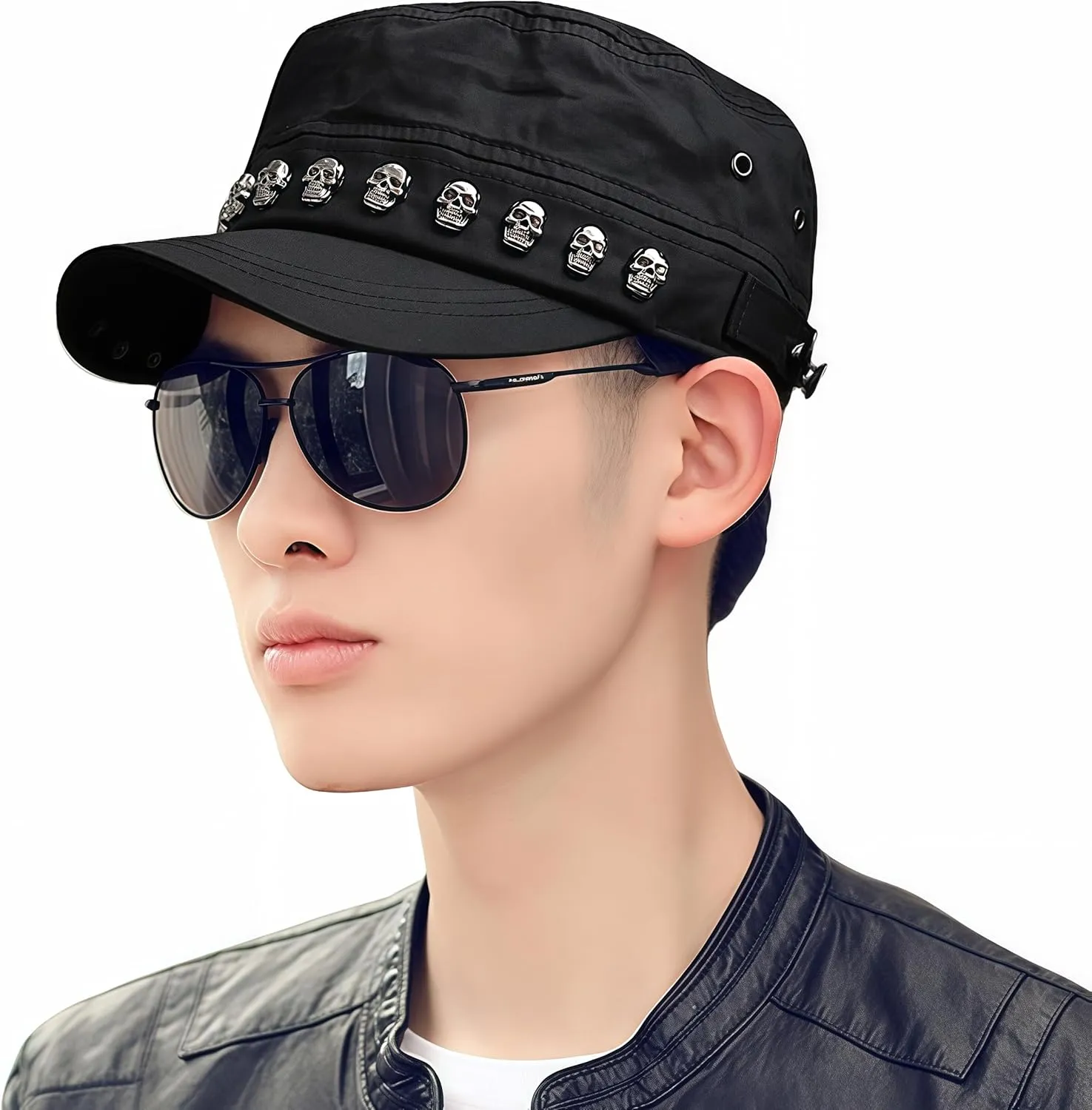 Oversize Cadet Hat Women Hip Hip Punk Rock Rivet Cotton Baseball Caps Big Head Men Army Sun Caps Dad Flat Top Fitted Hats
