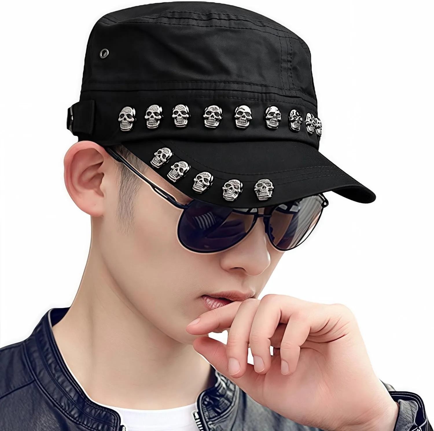 Oversize Cadet Hat Women Hip Hip Punk Rock Rivet Cotton Baseball Caps Big Head Men Army Sun Caps Dad Flat Top Fitted Hats