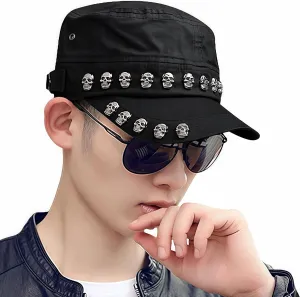 Oversize Cadet Hat Women Hip Hip Punk Rock Rivet Cotton Baseball Caps Big Head Men Army Sun Caps Dad Flat Top Fitted Hats