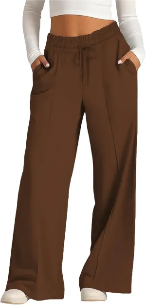 Oversized Wide Leg Sweatpants Women Elastic Drawstring Straight Leg Sweatpants Low Waisted Baggy Lounge Pants Pocket