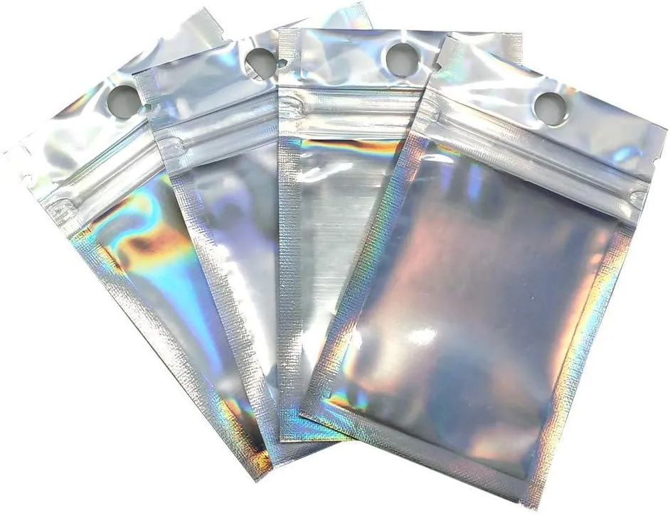 PABCK 100 Pack 3.5x4.7 inch (Inside Size 3.14x3.5 inch) Resealable Foil Pouch Clear Front Heat Seal Bags with Hang Hole for Zip Food Storage Lock Bag Reclosable Airtight Zipper Lock Packaging