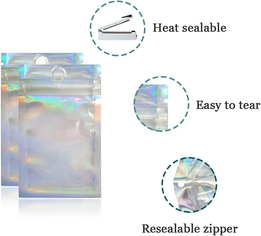 PABCK 100 Pack 3.5x4.7 inch (Inside Size 3.14x3.5 inch) Resealable Foil Pouch Clear Front Heat Seal Bags with Hang Hole for Zip Food Storage Lock Bag Reclosable Airtight Zipper Lock Packaging