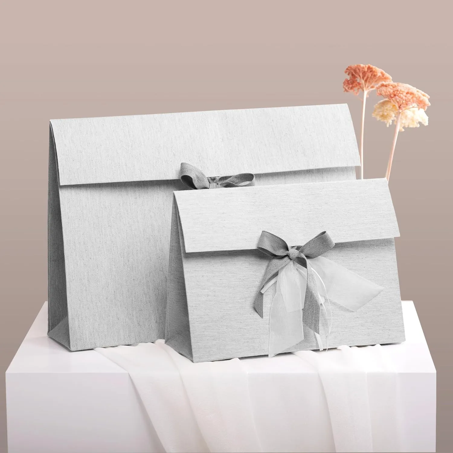 Pack of 2 Luxury Gift Bags (11.02" x 7.87" x 3.93") - Ideal for Valentine's Day, Anniversary, Wedding and Bridesmaid - Gray