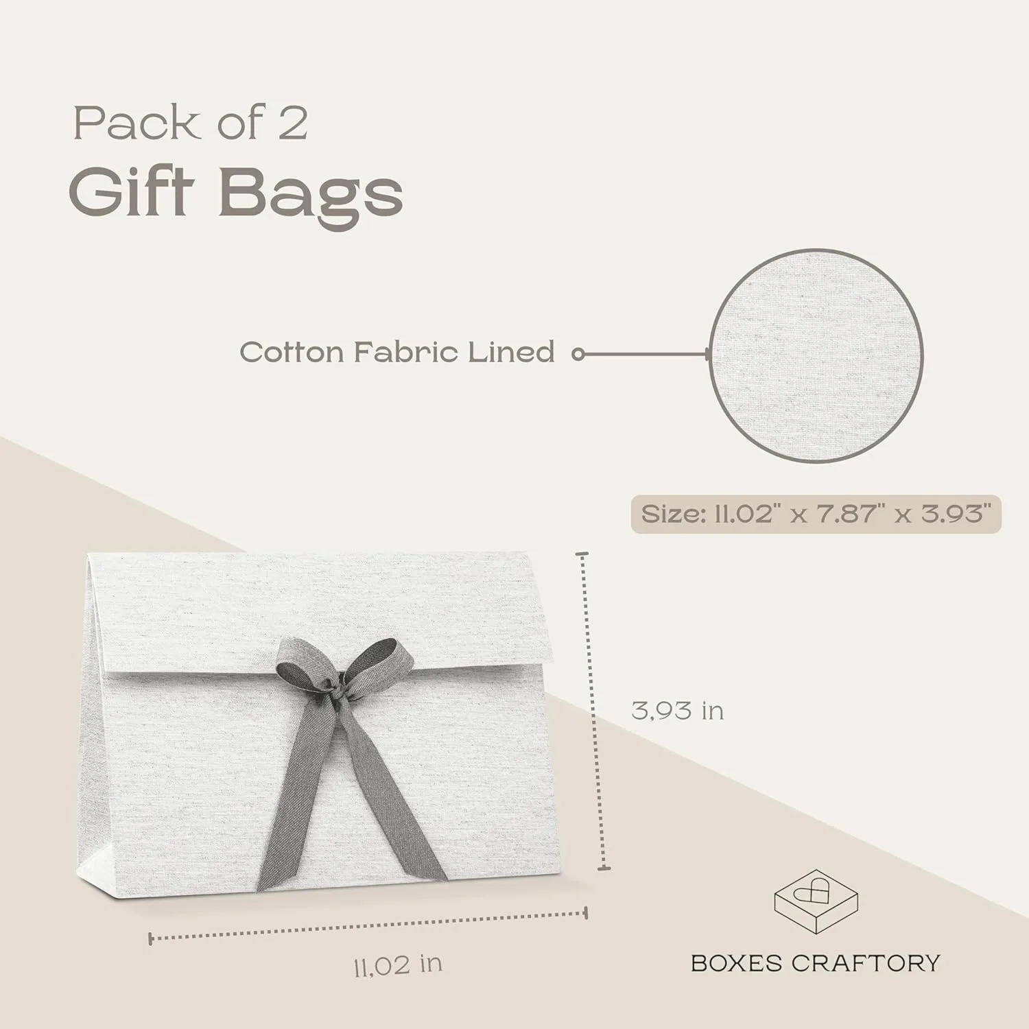 Pack of 2 Luxury Gift Bags (11.02" x 7.87" x 3.93") - Ideal for Valentine's Day, Anniversary, Wedding and Bridesmaid - Gray