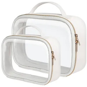 PACKISM TSA Approved Toiletry Bag - Glitter Textured Clear Toiletry Bag, Personalized and Fashion, with 180° Large Opening and Supporting Frame, Perfect for Travel Essentials, Thick No Smell, White